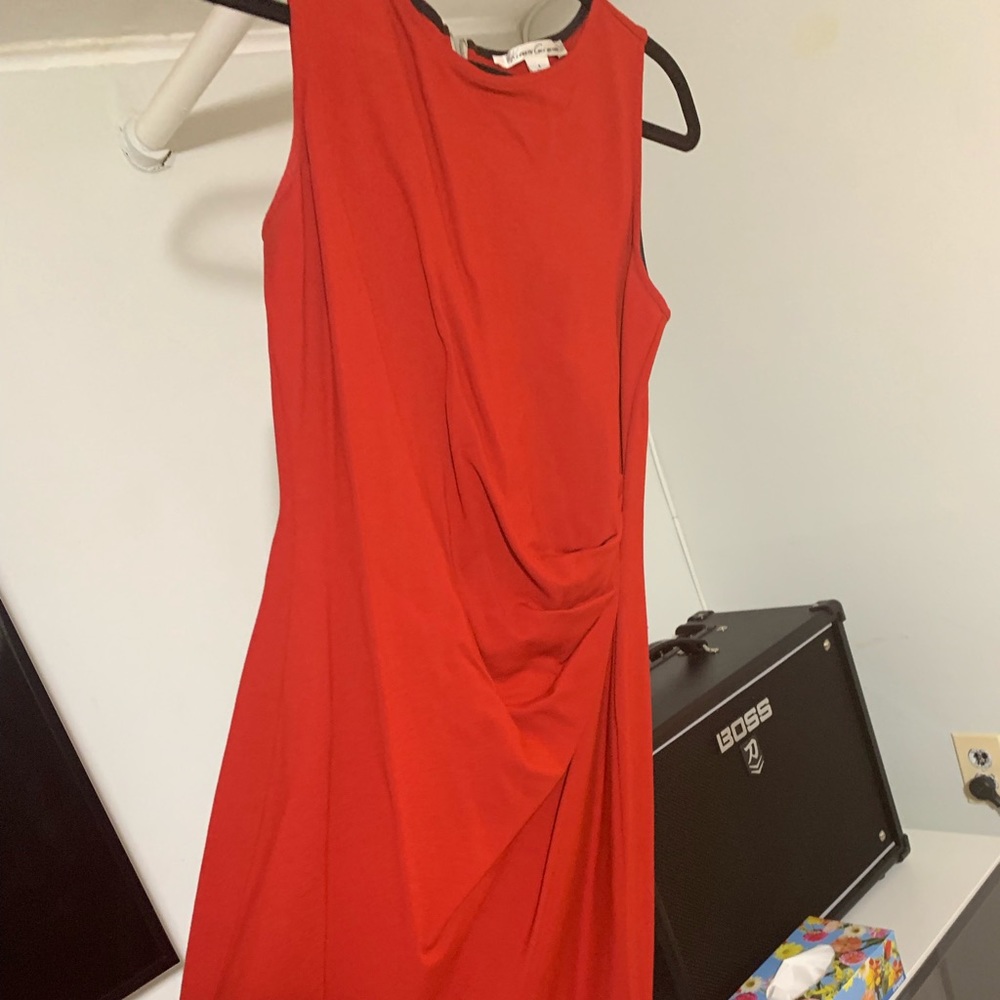 Red knee length dress with zip back